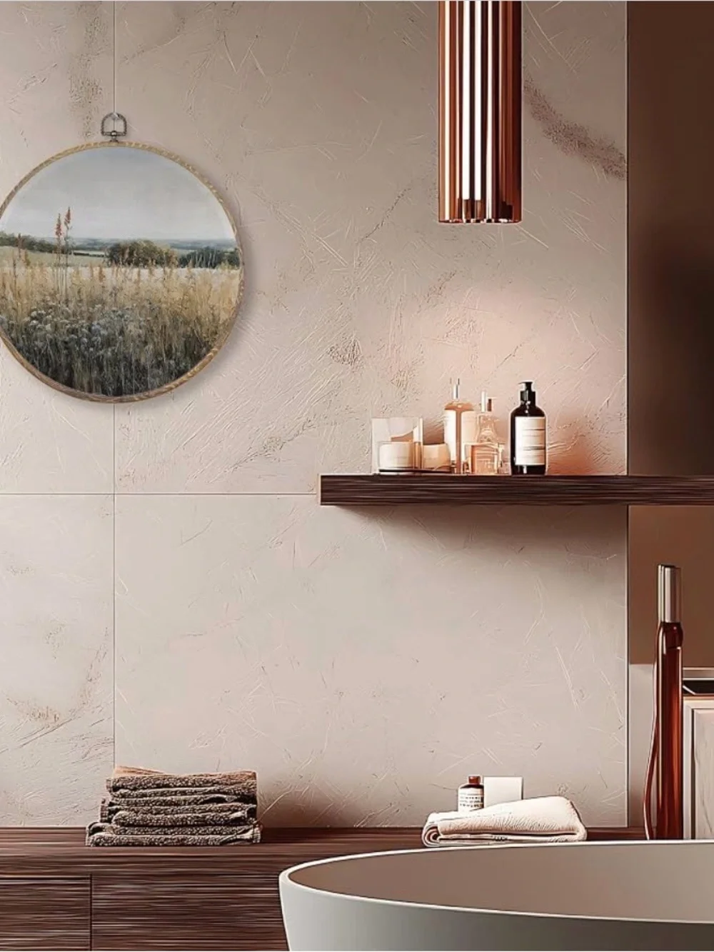 Rustic Nature Wildflower Round Wall Art Decor, Country Cottagecore Landscape